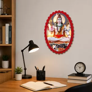 Lord Shiva Wall Decorative Showpiece 6 X 8 Inch | 4 MM MDF Wooden Glossy Sublimation Print | Back Hook Wall Hanging | Home Temple & Living Room Decor (F57340)