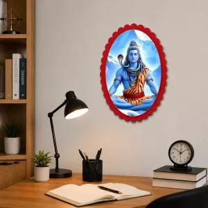 Shiva Wall Decorative Showpiece 6 X 8 Inch | 4 MM MDF Wooden Glossy Sublimation Print | Back Hook Wall Hanging | Home Temple & Living Room Decor (F57353)