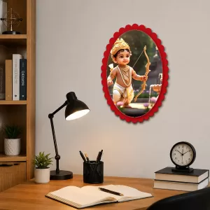 Lord Krishna Wall Decorative Showpiece 6 X 8 Inch | 4 MM MDF Wooden Glossy Sublimation Print | Back Hook Wall Hanging | Home Temple & Living Room Decor (F57371)