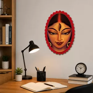 Goddess Durga Wall Decorative Showpiece 6 X 8 Inch | 4 MM MDF Wooden Glossy Sublimation Print | Back Hook Wall Hanging | Home Temple & Living Room Decor (F57392)