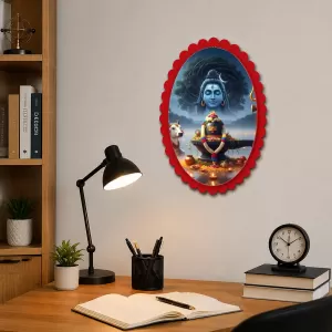 Lord Shiva Wall Decorative Showpiece 6 X 8 Inch | 4 MM MDF Wooden Glossy Sublimation Print | Back Hook Wall Hanging | Home Temple & Living Room Decor (F57396)