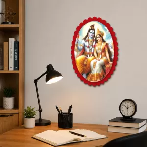 Lord Shiva And Parvati Wall Decorative Showpiece 6 X 8 Inch | 4 MM MDF Wooden Glossy Sublimation Print | Back Hook Wall Hanging | Home Temple & Living Room Decor (F57414)