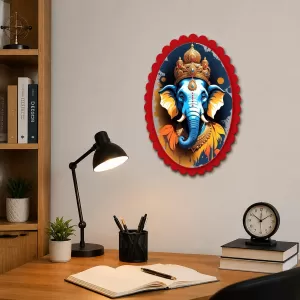 Ganesha Wall Decorative Showpiece 6 X 8 Inch | 4 MM MDF Wooden Glossy Sublimation Print | Back Hook Wall Hanging | Home Temple & Living Room Decor (F57425)