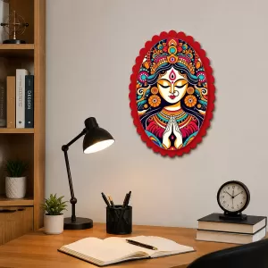 Goddess Durga Wall Decorative Showpiece 6 X 8 Inch | 4 MM MDF Wooden Glossy Sublimation Print | Back Hook Wall Hanging | Home Temple & Living Room Decor (F57429)