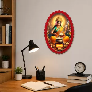 Annapurna Wall Decorative Showpiece 6 X 8 Inch | 4 MM MDF Wooden Glossy Sublimation Print | Back Hook Wall Hanging | Home Temple & Living Room Decor (F57434)