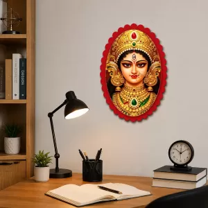 Goddess Durga Wall Decorative Showpiece 6 X 8 Inch | 4 MM MDF Wooden Glossy Sublimation Print | Back Hook Wall Hanging | Home Temple & Living Room Decor (F57436)