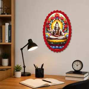 Lord Shiva Wall Decorative Showpiece 6 X 8 Inch | 4 MM MDF Wooden Glossy Sublimation Print | Back Hook Wall Hanging | Home Temple & Living Room Decor (F57440)