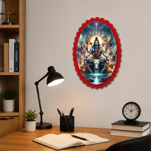 Shiva Wall Decorative Showpiece 6 X 8 Inch | 4 MM MDF Wooden Glossy Sublimation Print | Back Hook Wall Hanging | Home Temple & Living Room Decor (F57457)