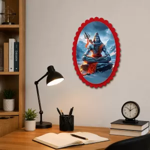 Shiva Wall Decorative Showpiece 6 X 8 Inch | 4 MM MDF Wooden Glossy Sublimation Print | Back Hook Wall Hanging | Home Temple & Living Room Decor (F57459)