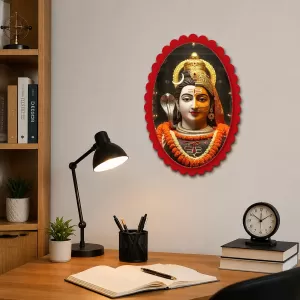 Lord Shiva Wall Decorative Showpiece 6 X 8 Inch | 4 MM MDF Wooden Glossy Sublimation Print | Back Hook Wall Hanging | Home Temple & Living Room Decor (F57477)