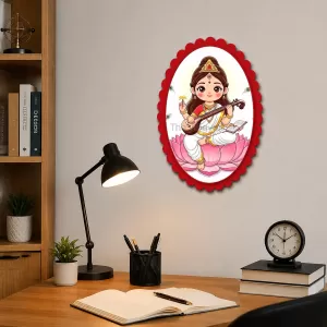 Saraswati Wall Decorative Showpiece 6 X 8 Inch | 4 MM MDF Wooden Glossy Sublimation Print | Back Hook Wall Hanging | Home Temple & Living Room Decor (F57495)