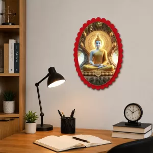Gautama Buddha Wall Decorative Showpiece 6 X 8 Inch | 4 MM MDF Wooden Glossy Sublimation Print | Back Hook Wall Hanging | Home Temple & Living Room Decor (F57497)