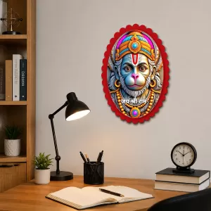 Hanuman Wall Decorative Showpiece 6 X 8 Inch | 4 MM MDF Wooden Glossy Sublimation Print | Back Hook Wall Hanging | Home Temple & Living Room Decor (F57499)