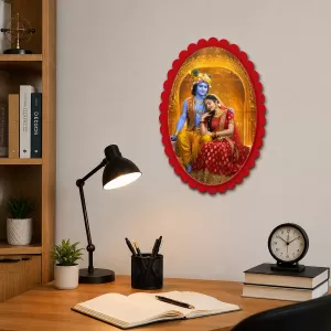 Shree Krishna And Shree Radha Wall Decorative Showpiece 6 X 8 Inch | 4 MM MDF Wooden Glossy Sublimation Print | Back Hook Wall Hanging | Home Temple & Living Room Decor (F57555) Shree Krishna And Shree Radha Wall Decorative Showpiece 6 X 8 Inch | 4 MM MDF Wooden Glossy Sublimation Print | Back Hook Wall Hanging | Home Temple & Living Room Decor (F57555)