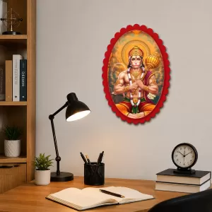 Hanuman Wall Decorative Showpiece 6 X 8 Inch | 4 MM MDF Wooden Glossy Sublimation Print | Back Hook Wall Hanging | Home Temple & Living Room Decor (F57559)