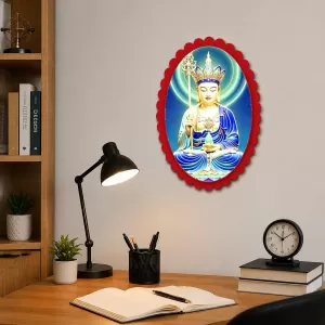 Avalokiteshvara Wall Decorative Showpiece 6 X 8 Inch | 4 MM MDF Wooden Glossy Sublimation Print | Back Hook Wall Hanging | Home Temple & Living Room Decor (F57575)