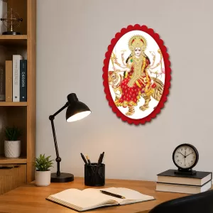 Goddess Durga Wall Decorative Showpiece 6 X 8 Inch | 4 MM MDF Wooden Glossy Sublimation Print | Back Hook Wall Hanging | Home Temple & Living Room Decor (F57697)