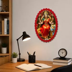 Goddess Durga Wall Decorative Showpiece 6 X 8 Inch | 4 MM MDF Wooden Glossy Sublimation Print | Back Hook Wall Hanging | Home Temple & Living Room Decor (F57726)