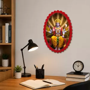 Lord Vishnu Wall Decorative Showpiece 6 X 8 Inch | 4 MM MDF Wooden Glossy Sublimation Print | Back Hook Wall Hanging | Home Temple & Living Room Decor (F57780)