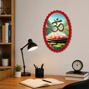 Om Wall Decorative Showpiece 6 X 8 Inch | 4 MM MDF Wooden Glossy Sublimation Print | Back Hook Wall Hanging | Home Temple & Living Room Decor (F57793)