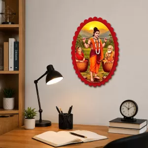 Bal Shree Krishna Wall Decorative Showpiece 6 X 8 Inch | 4 MM MDF Wooden Glossy Sublimation Print | Back Hook Wall Hanging | Home Temple & Living Room Decor (F57818)
