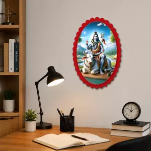 Lord Shiva Wall Decorative Showpiece 6 X 8 Inch | 4 MM MDF Wooden Glossy Sublimation Print | Back Hook Wall Hanging | Home Temple & Living Room Decor (F57873)