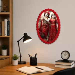 Radha Krishna Wall Decorative Showpiece 6 X 8 Inch | 4 MM MDF Wooden Glossy Sublimation Print | Back Hook Wall Hanging | Home Temple & Living Room Decor (F57875)