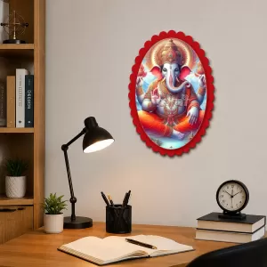 Ganesha Wall Decorative Showpiece 6 X 8 Inch | 4 MM MDF Wooden Glossy Sublimation Print | Back Hook Wall Hanging | Home Temple & Living Room Decor (F57884)