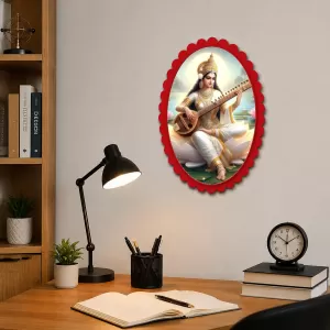 Goddess Saraswati Wall Decorative Showpiece 6 X 8 Inch | 4 MM MDF Wooden Glossy Sublimation Print | Back Hook Wall Hanging | Home Temple & Living Room Decor (F57972) Goddess Saraswati Wall Decorative Showpiece 6 X 8 Inch | 4 MM MDF Wooden Glossy Sublimation Print | Back Hook Wall Hanging | Home Temple & Living Room Decor (F57972)