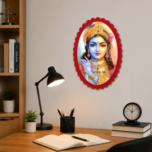Radha Krishna Wall Decorative Showpiece 6 X 8 Inch | 4 MM MDF Wooden Glossy Sublimation Print | Back Hook Wall Hanging | Home Temple & Living Room Decor (F57984)