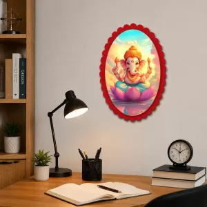 Ganesha Wall Decorative Showpiece 6 X 8 Inch | 4 MM MDF Wooden Glossy Sublimation Print | Back Hook Wall Hanging | Home Temple & Living Room Decor (F57996)