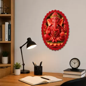 Ganesha Wall Decorative Showpiece 6 X 8 Inch | 4 MM MDF Wooden Glossy Sublimation Print | Back Hook Wall Hanging | Home Temple & Living Room Decor (F58019)