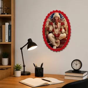 Ganesha Wall Decorative Showpiece 6 X 8 Inch | 4 MM MDF Wooden Glossy Sublimation Print | Back Hook Wall Hanging | Home Temple & Living Room Decor (F58048)