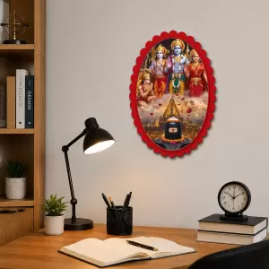 Ram Darbar Wall Decorative Showpiece 6 X 8 Inch | 4 MM MDF Wooden Glossy Sublimation Print | Back Hook Wall Hanging | Home Temple & Living Room Decor (F58059)