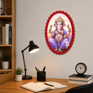 Ganesha Wall Decorative Showpiece 6 X 8 Inch | 4 MM MDF Wooden Glossy Sublimation Print | Back Hook Wall Hanging | Home Temple & Living Room Decor (F58068)