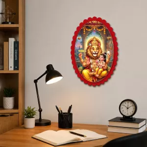 Narasimha Wall Decorative Showpiece 6 X 8 Inch | 4 MM MDF Wooden Glossy Sublimation Print | Back Hook Wall Hanging | Home Temple & Living Room Decor (F58070)
