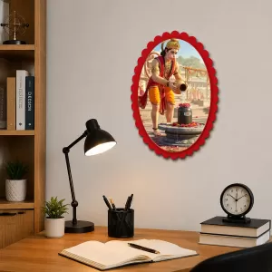 Hanuman Wall Decorative Showpiece 6 X 8 Inch | 4 MM MDF Wooden Glossy Sublimation Print | Back Hook Wall Hanging | Home Temple & Living Room Decor (F58158)