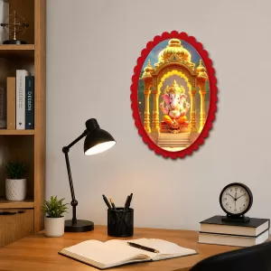 Ganesha Wall Decorative Showpiece 6 X 8 Inch | 4 MM MDF Wooden Glossy Sublimation Print | Back Hook Wall Hanging | Home Temple & Living Room Decor (F58164)