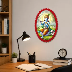 Krishna Wall Decorative Showpiece 6 X 8 Inch | 4 MM MDF Wooden Glossy Sublimation Print | Back Hook Wall Hanging | Home Temple & Living Room Decor (F58176) Krishna Wall Decorative Showpiece 6 X 8 Inch | 4 MM MDF Wooden Glossy Sublimation Print | Back Hook Wall Hanging | Home Temple & Living Room Decor (F58176)