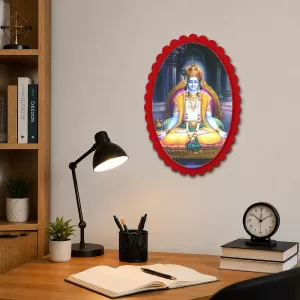 Lord Vishnu Wall Decorative Showpiece 6 X 8 Inch | 4 MM MDF Wooden Glossy Sublimation Print | Back Hook Wall Hanging | Home Temple & Living Room Decor (F58187)