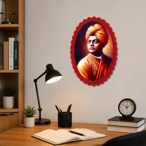 Swami Vivekananda Wall Decorative Showpiece 6 X 8 Inch | 4 MM MDF Wooden Glossy Sublimation Print | Back Hook Wall Hanging | Home Temple & Living Room Decor (F58203)