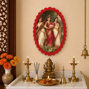 Saraswati Wall Decorative Showpiece 6 X 8 Inch | 4 MM MDF Wooden Glossy Sublimation Print | Back Hook Wall Hanging | Home Temple & Living Room Decor (F56964)