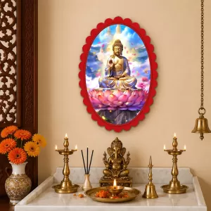 Gautama Buddha Wall Decorative Showpiece 6 X 8 Inch | 4 MM MDF Wooden Glossy Sublimation Print | Back Hook Wall Hanging | Home Temple & Living Room Decor (F56968)
