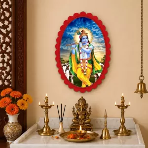 Shree Krishna Wall Decorative Showpiece 6 X 8 Inch | 4 MM MDF Wooden Glossy Sublimation Print | Back Hook Wall Hanging | Home Temple & Living Room Decor (F56980) Shree Krishna Wall Decorative Showpiece 6 X 8 Inch | 4 MM MDF Wooden Glossy Sublimation Print | Back Hook Wall Hanging | Home Temple & Living Room Decor (F56980)
