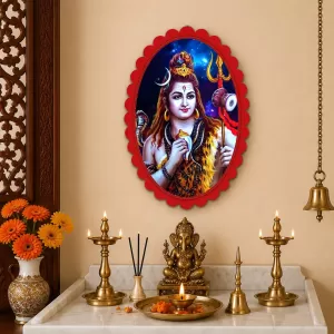 Lord Shiva Wall Decorative Showpiece 6 X 8 Inch | 4 MM MDF Wooden Glossy Sublimation Print | Back Hook Wall Hanging | Home Temple & Living Room Decor (F56999)