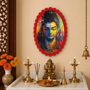 Shiva Wall Decorative Showpiece 6 X 8 Inch | 4 MM MDF Wooden Glossy Sublimation Print | Back Hook Wall Hanging | Home Temple & Living Room Decor (F57000)