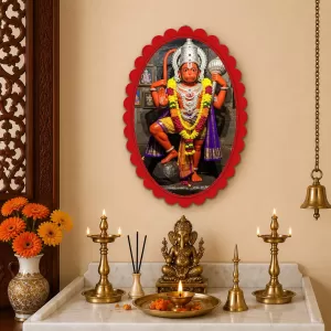 Hanuman Wall Decorative Showpiece 6 X 8 Inch | 4 MM MDF Wooden Glossy Sublimation Print | Back Hook Wall Hanging | Home Temple & Living Room Decor (F57022)