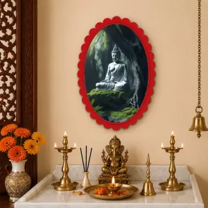 Gautama Buddha Wall Decorative Showpiece 6 X 8 Inch | 4 MM MDF Wooden Glossy Sublimation Print | Back Hook Wall Hanging | Home Temple & Living Room Decor (F57036)