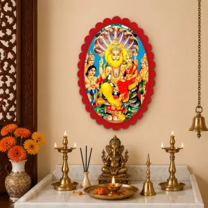 Narasimha Wall Decorative Showpiece 6 X 8 Inch | 4 MM MDF Wooden Glossy Sublimation Print | Back Hook Wall Hanging | Home Temple & Living Room Decor (F57060)