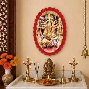 Goddess Durga Wall Decorative Showpiece 6 X 8 Inch | 4 MM MDF Wooden Glossy Sublimation Print | Back Hook Wall Hanging | Home Temple & Living Room Decor (F57080)